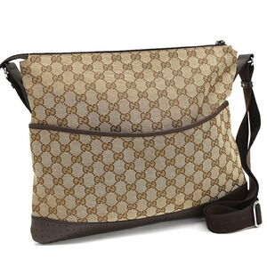 Gucci Crossbody Shoulder Bag GG Canvas Perfo Leather Beige Brown